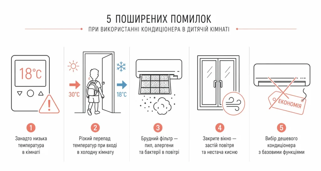 П'ять типових помилок батьків при використанні кондиціонера в дитячій кімнаті